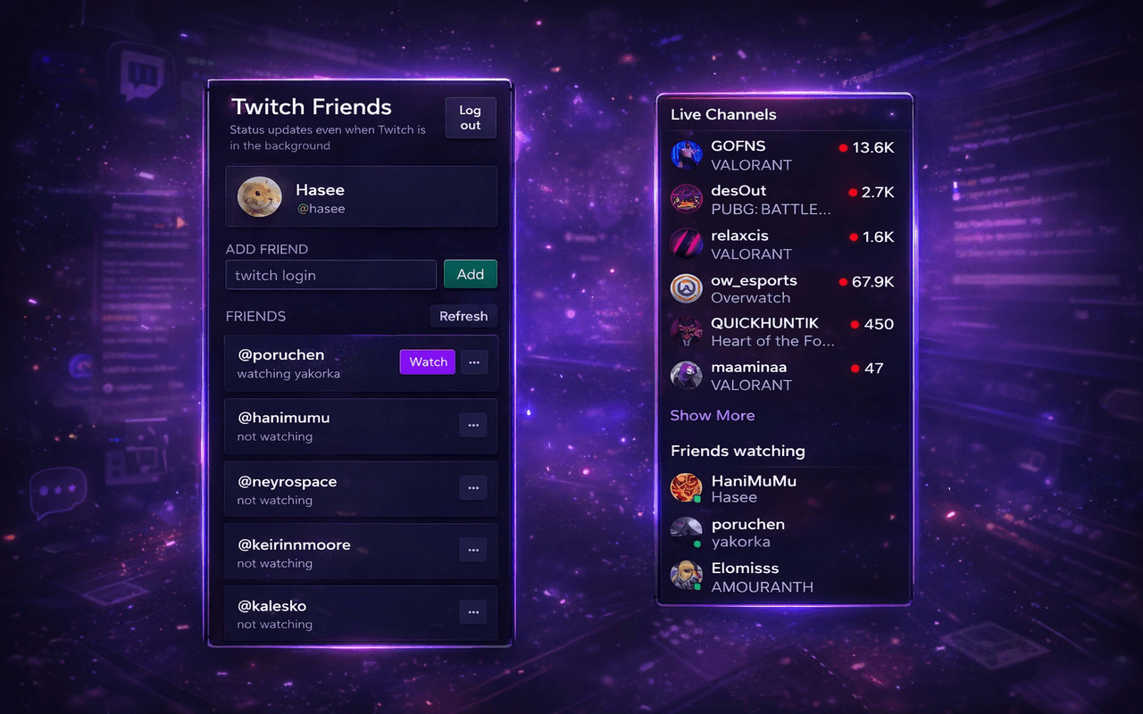 Twitch Friends extension interface preview